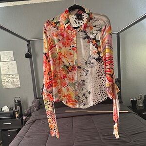JustCavalli Robert Cavalli 42 XS Multicolor Floral Pattern Shirt  100% Silk